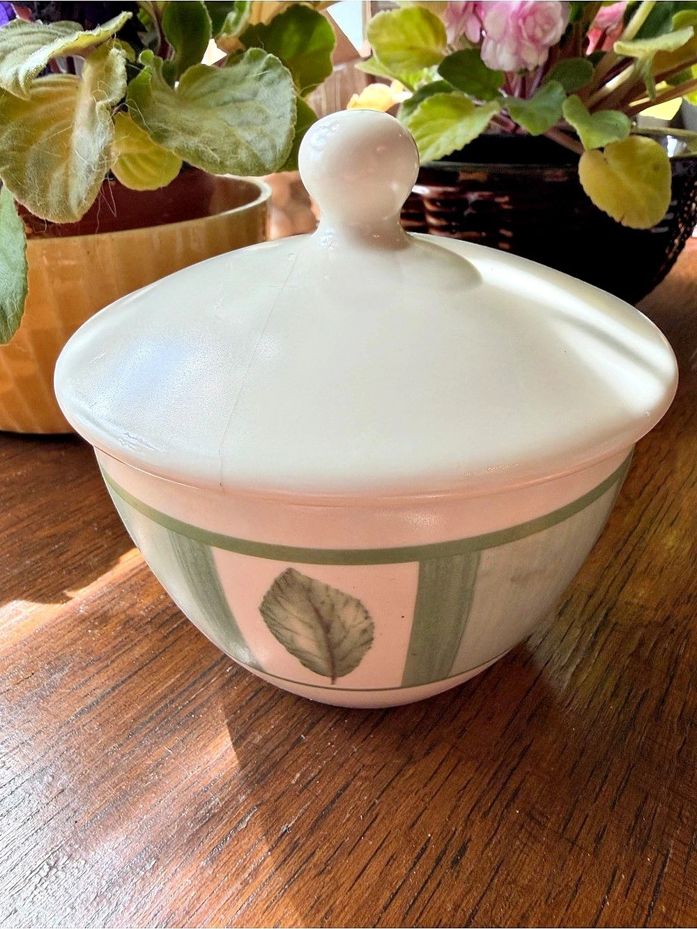 Pfaltzgraff Naturewood Covered Sugar Bowl with Lid Covered Serving Bowl Green &